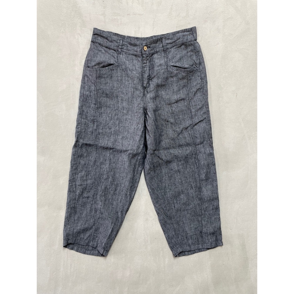 Coldwater Creek Gray 100% Linen Cropped Pants Womens Straight Leg Casual 1856